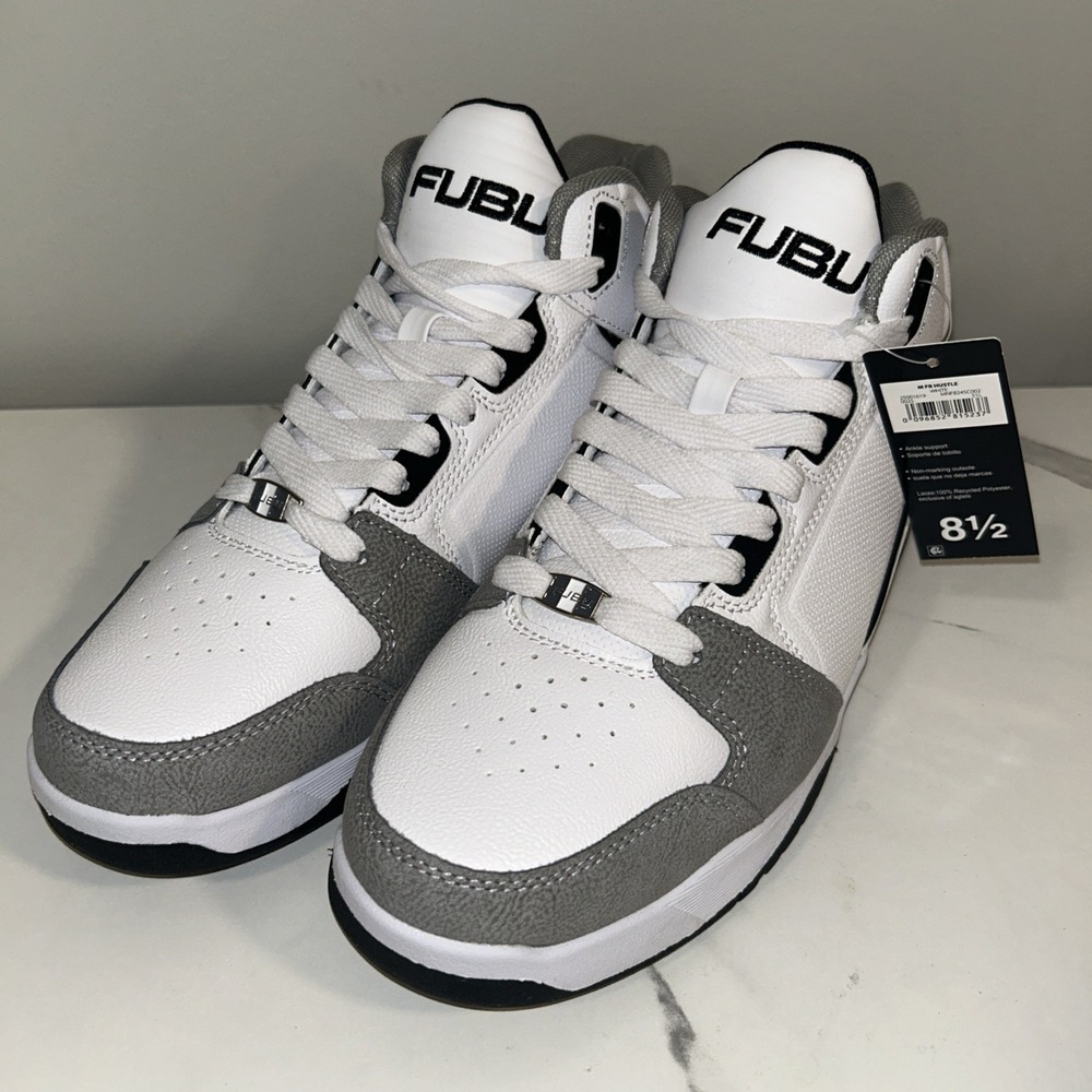 FUBU Men White/Grey Lace-up High Top Athletic Basketball Sneakers Shoes Size 8.5